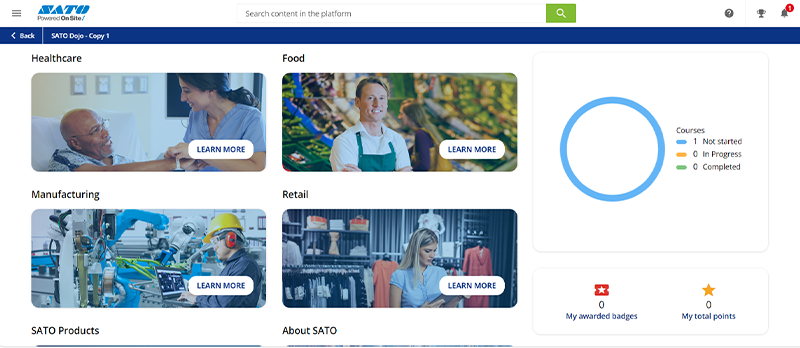 The SATO Dojo dashboard